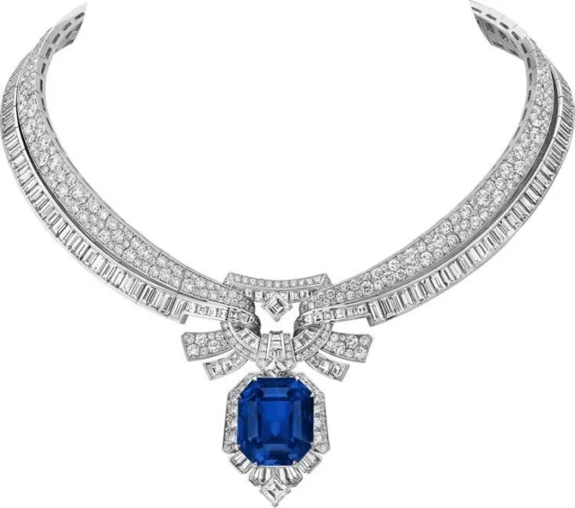 Lab Sapphire Collar Necklace 925 Sterling Silver Glamorous Luxury Jewelry