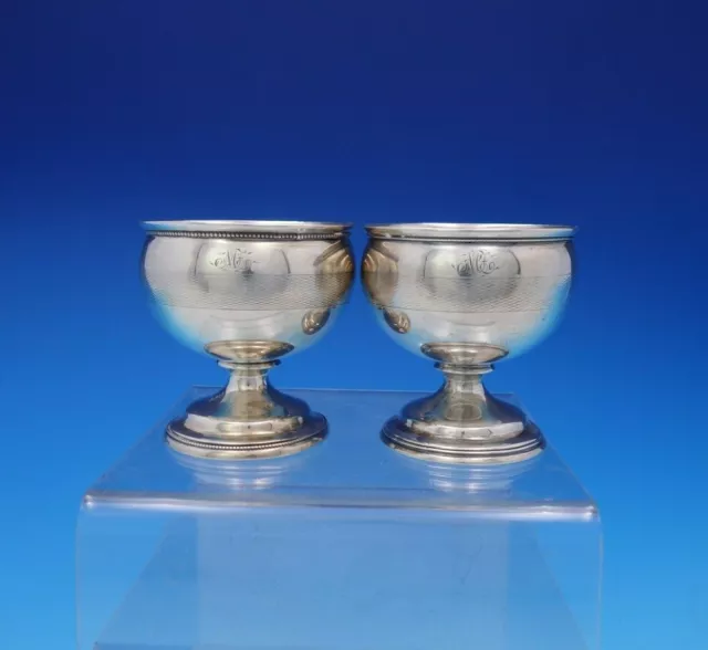 George Sharp Coin Silver Salt Cellars Pair with Band of Engraved Design (#3742) 2