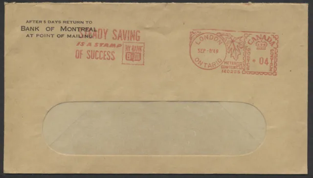 1949 Bank of Montreal Cover With Advertising Meter London Ont