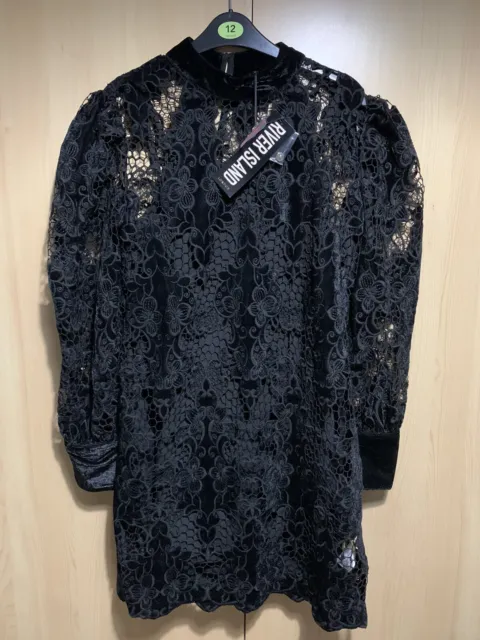 River Island Black Lace Dress Bnwt Size 12 Rrp £75