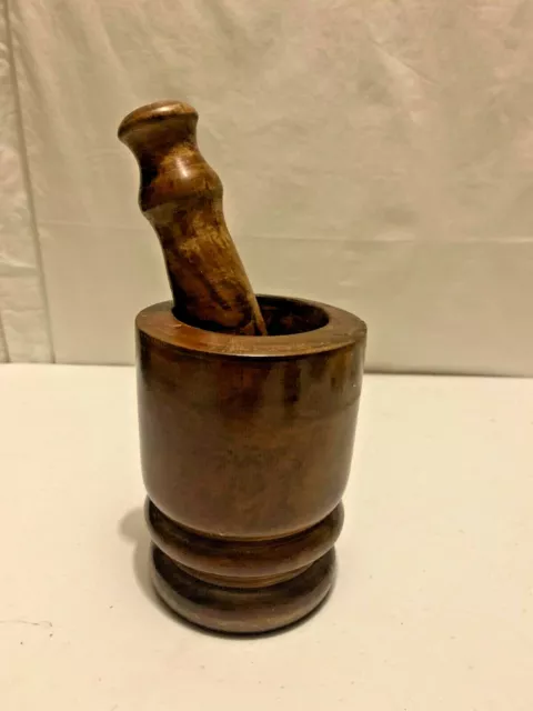 Antique 19th century primitive wooden mortar and pestle.