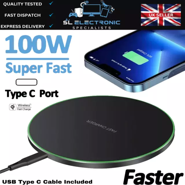 100W Fast Wireless Charger Charging Pad For Apple iPhone & Samsung & Universal