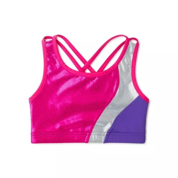 Danskin Now Size L 10-12 Pink Foil Athletic Athleisure Sports Bra Top / Girls