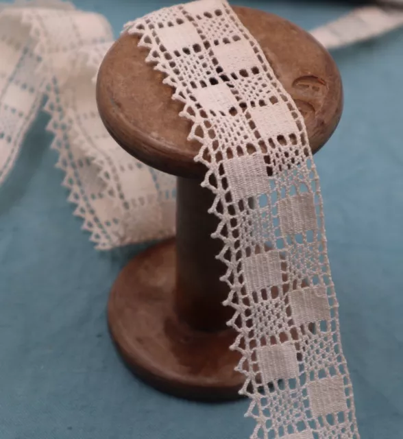 Antique French Bobbin Lace Trim Ribbon Cotton Dentelle du Puy Vintage Home Decor