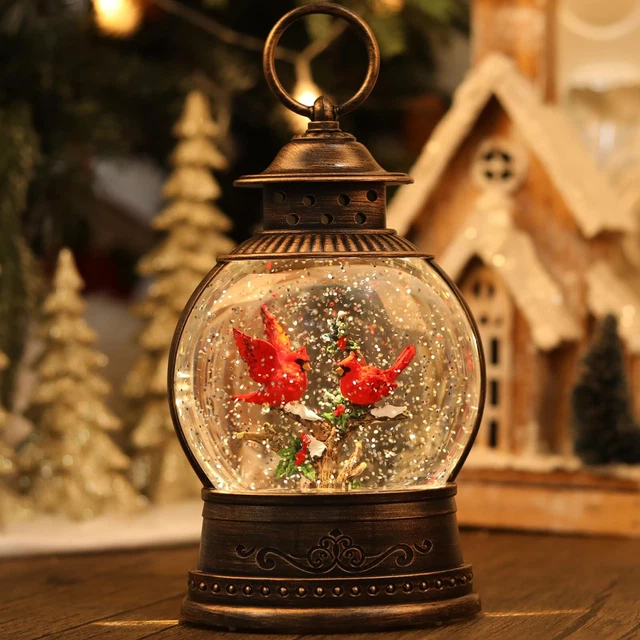 CHRISTMAS SNOW GLOBES Cardinal Gift, Light Up Musical Snow Globe ...