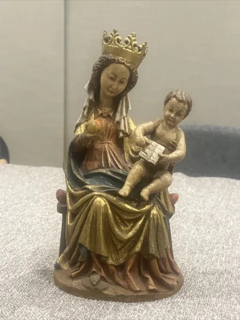 Holz Heiligenfigur Thronende Maria mit Jesus Kind Madonna