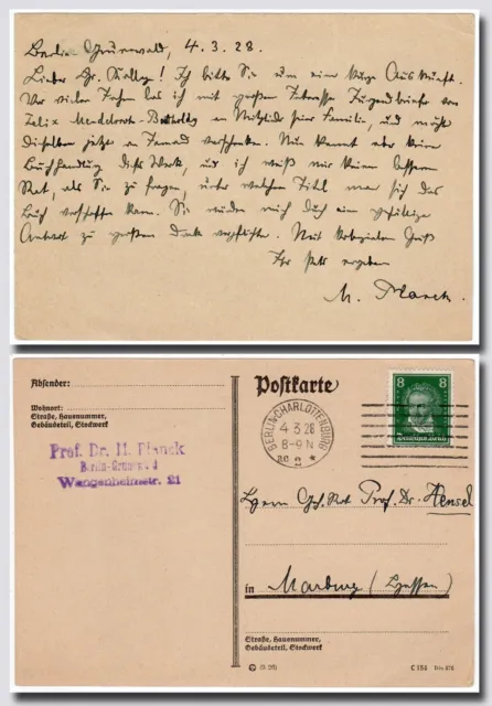 Planck, Max - Autograph postcard signed re: Mendelssohn-Bartholdy letters