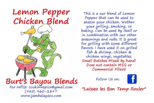 Lemon Pepper Chicken Blend, Burt's Bayou Blends Seasoning