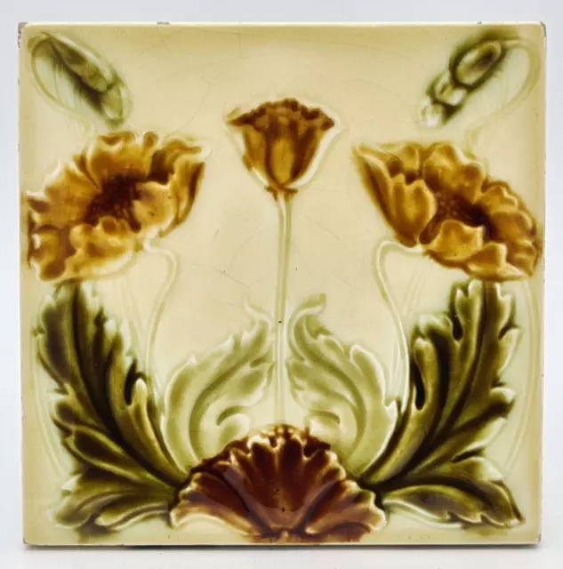 Antique Fireplace Majolica Tile by Henry Richards C1905