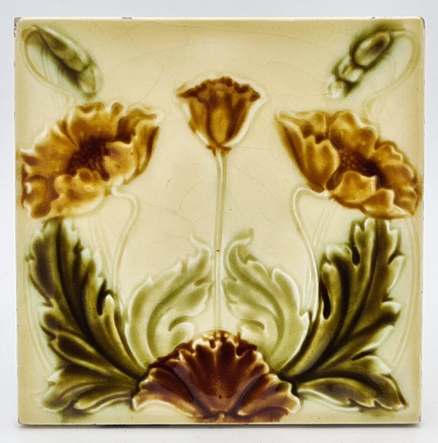 Antique Fireplace Majolica Tile by Henry Richards C1905