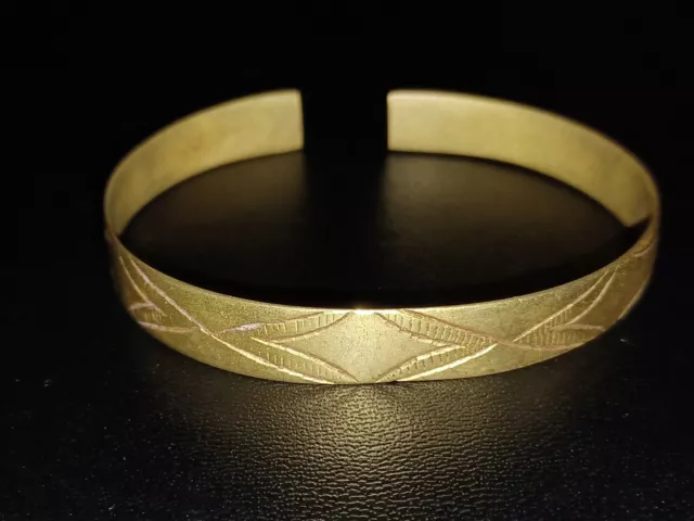 Solid Brass Cuff Bangle Bracelet Engraved Indian Geometric Pattern 3/8 Inch Kada