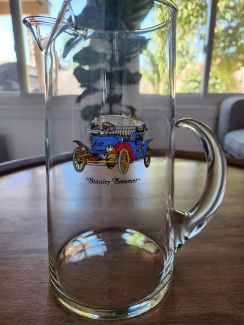 VINTAGE Stanley Steamer / Silver Duesenberg Automobile Glass Carafe Pitcher