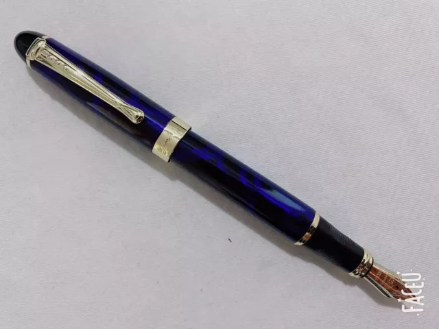 New Jinhao X450 Lightning Blue Fountain Pen 0.7mm Broad Nib 18KGP Golden Trim