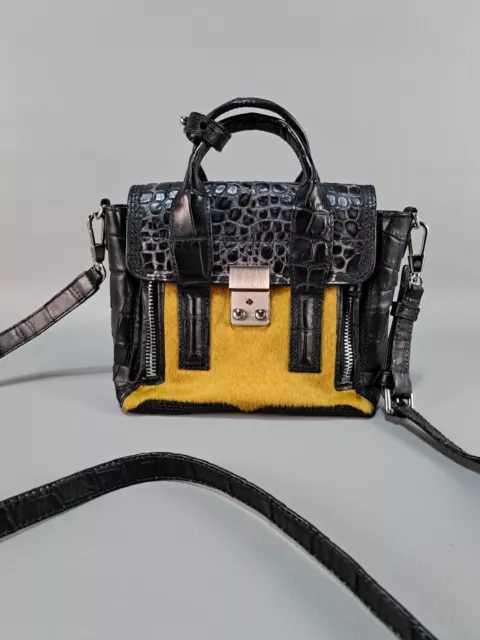 3.1 Phillip Lim Mini Pashli Black Leather Satchel Pony Hair Croc Embossed Bag 3