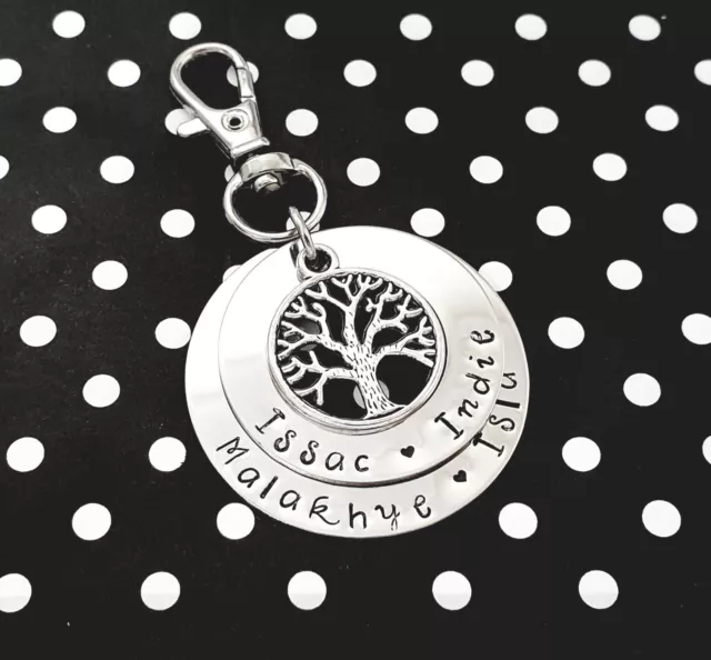 2 tier personalised hand stamped stainless steel tree of life washer keychain