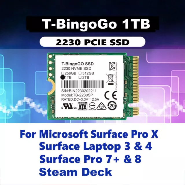 NEW 2230 SSD 1TB NVMe PCIe for Microsoft Surface Pro X 7+ 8 Surface Laptop 3 & 4