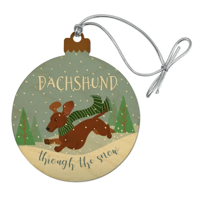 Dachshund Dashing Through the Snow Wood Christmas Tree Ornament