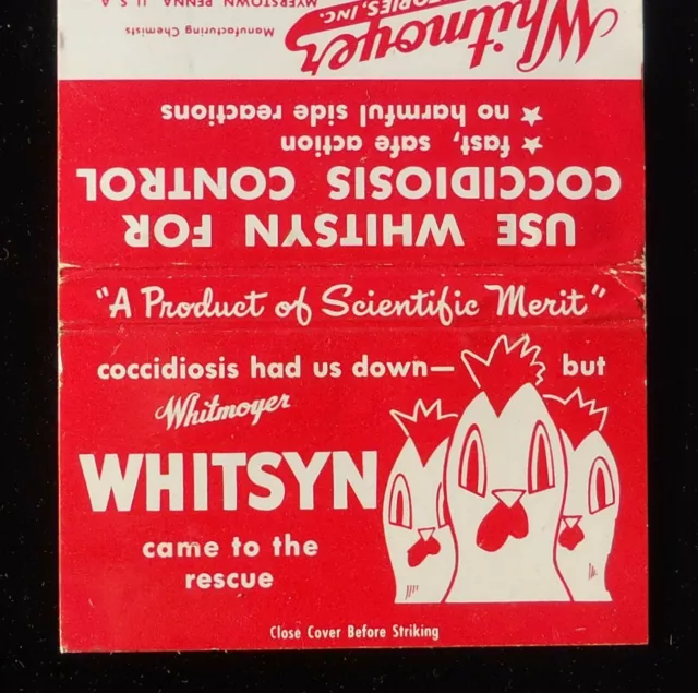 1960s? Chickens Whitsyn for Coccidiosis Whitmoyer Laboratories Myerstown PA MB