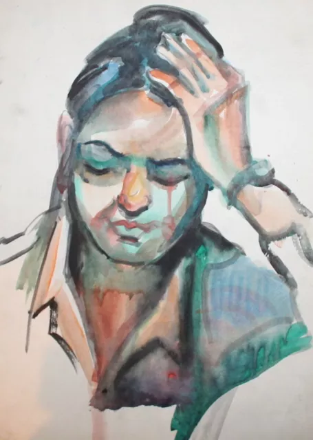 Fauvist watercolor painting woman portrait