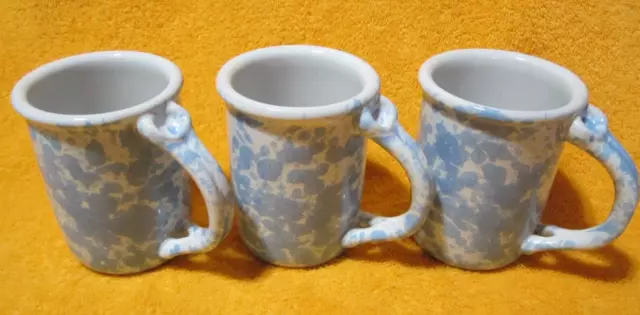 Bennington Potters 1967 Morning Glory Blue Mugs Vermont USA - 3 Mugs