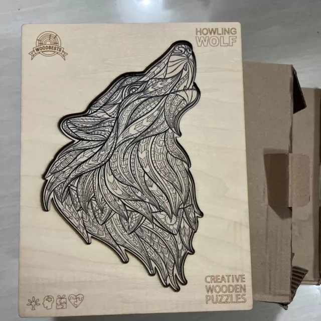 Wooden Jigsaw Puzzles Howling Wolf, Unique Animal Shaped Brand New