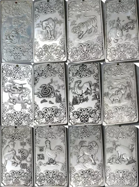 Waist tag China tibet Silver statue Chinese Zodiac old token Fengshui thanka