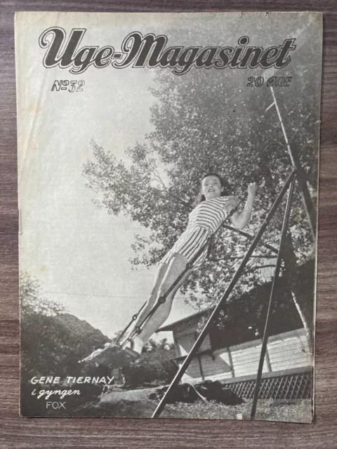 Gene Tierney Front Cover 1940s Complete Antique Danish Magazine "Uge-Magasinet"