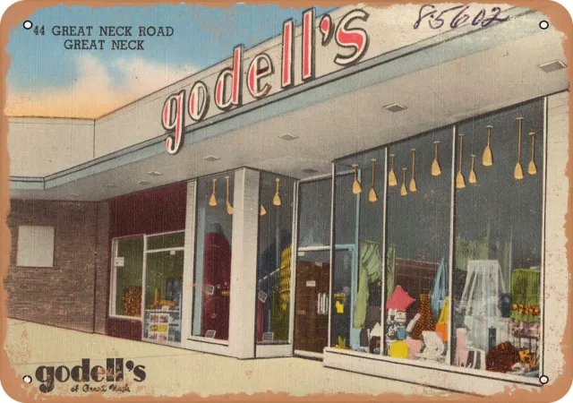 Metal Sign - New York Postcard - Godell's of Great Neck. 44 Great Neck Road, Gr