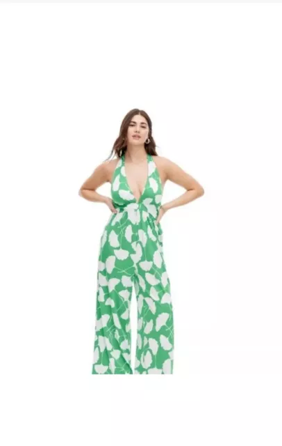 Women’s Halter Grinkgo Green jumpsuit Large DVF Target Diane Von Furstenberg New