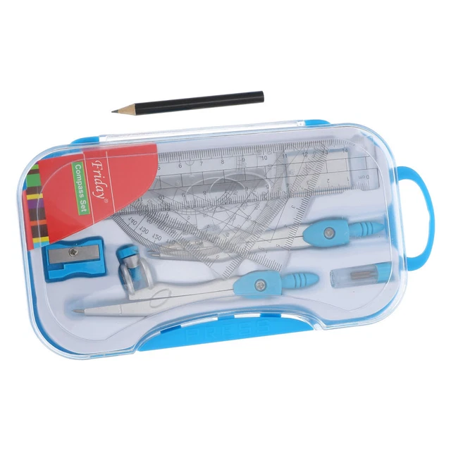 Kit Géométrie 8 Pièces Xinlie - Compas, Règles, Rapporteur - Boîte Rangement
