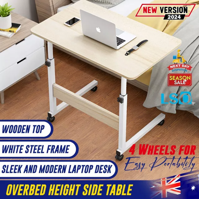 Overbed Height Adjustable Hospital Laptop Side Table Over Bed Desk With Wheels