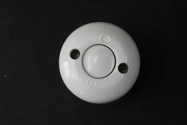 1 X Old Switch Light Door Bell Button Surface-Mounted Round White Bakelite