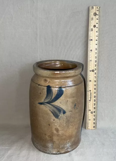 Antique 19th C Stoneware Decorated Small Pennsylvania Canning Jar Crock 7"