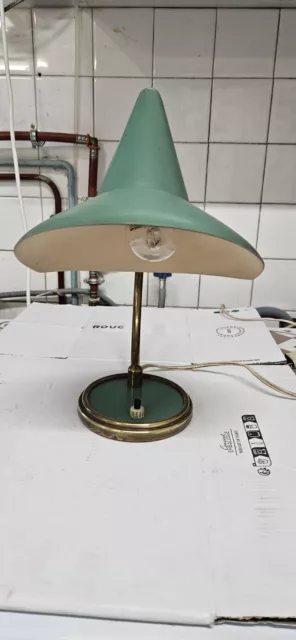 Vintage Lampe Bureau Metal Vert Articulé Rotule Laiton 1960 3