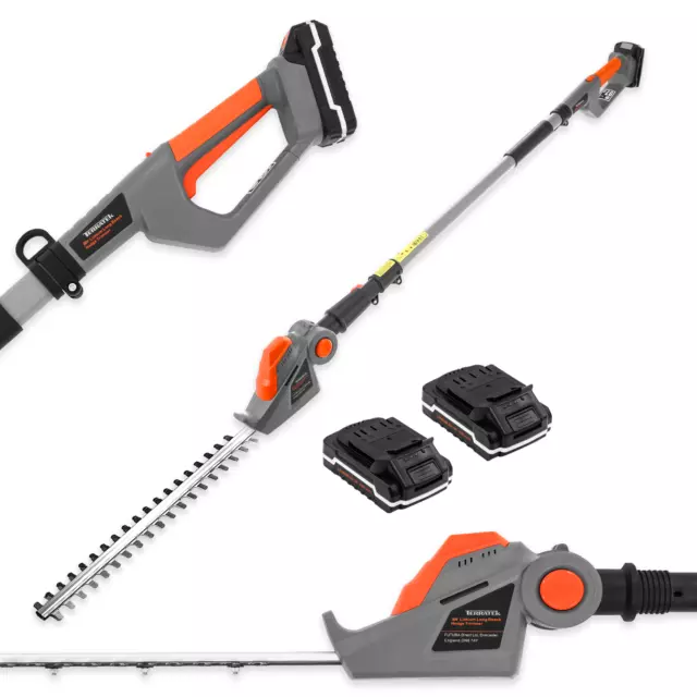 Garden Cordless Hedge Trimmer Long Reach Pole Cutter Telescopic & 2 Batteries