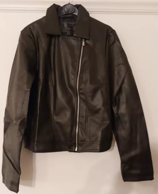 Bon Prix Black Pleather Assymetric Zip Biker Jacket Size 10 BNWT RRP £70