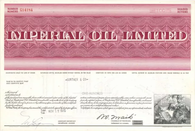 Imperial Oil Ltd - Canadian Oil Stock Certificate - General Stocks