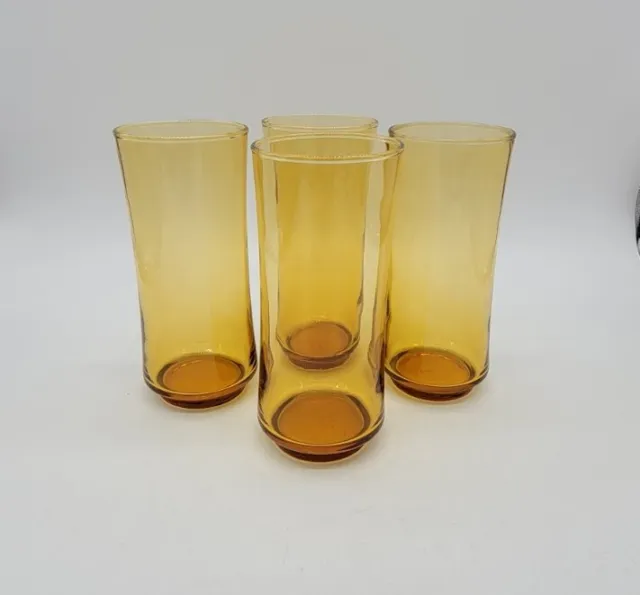 4pc Set Vintage Libbey 16oz  BOLERO GOLD Amber Yellow Tumbler Glasses & Juice