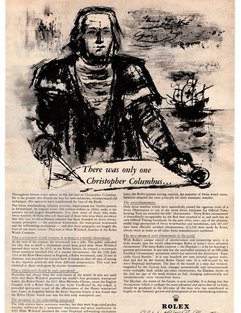 1957 "There Was Only One Christopher Columbus" Daydate Rolex Watch Print Ad