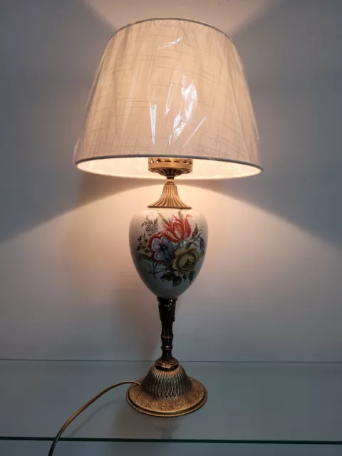 Lampada in vetro d'epoca, ottone e ceramica lume antico vintage antiquariato