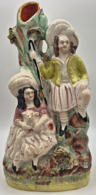 Staffordshire Pottery Shepherd Figure Scene c1850 Victorian Flatback 8.6" Tall