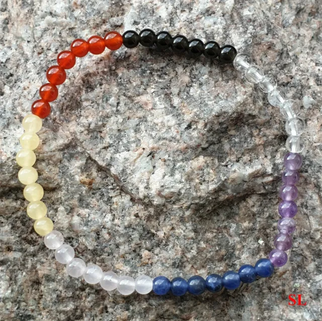Bracelet en pierre chakkra, perle 4mm, équilibre - yoga, LITHO-REIKI