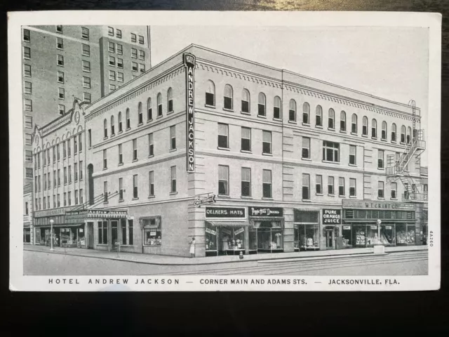 Vintage Postcard 1934 Hotel Andrew Jackson Main & Adams Street Jacksonville Fla.