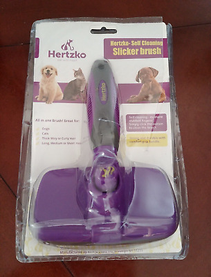 New Hertzko Self Cleaning Dog Cat Slicker Brush Grooming Fur Comb Shedding Hair