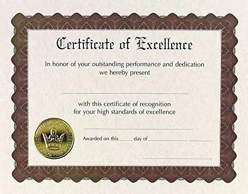 Great Papers! Certificate of Excellence, Gold Foil, 8 5x11 inches, Excellence