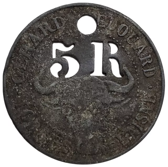 Circa 1870 France 5R BULL Gérard Edouard Forges de l'Aisnes Zinc Token NP0198