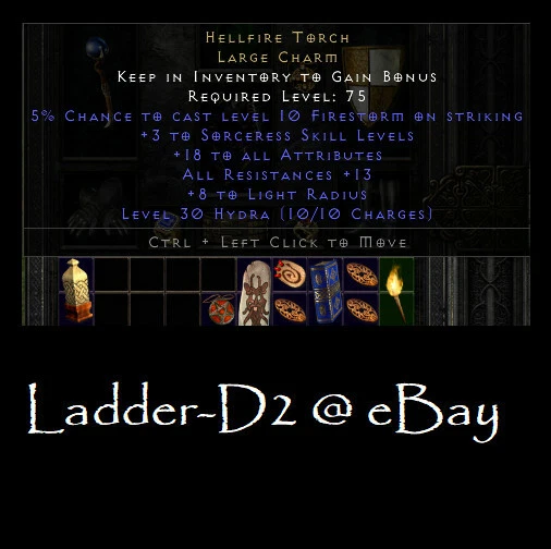 DIABLO 2 RESURRECTED D2R Sorceress Hellfire Torch Charm +3 Sorc