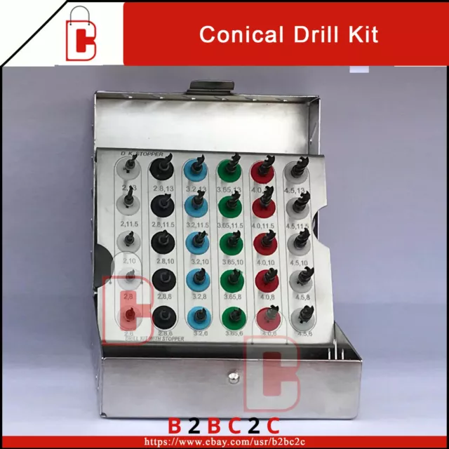 Dental implant conical drill external irrigation 30pcs Ø2.0mm stopper tools kit