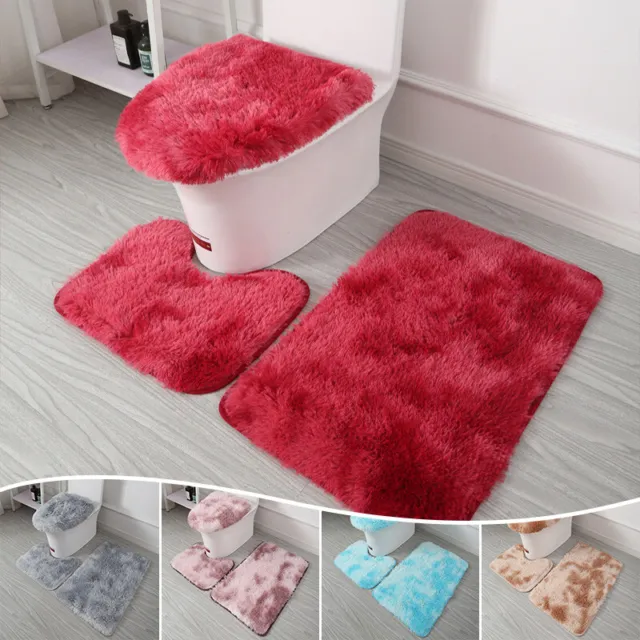 Anti Slip Washable Bathroom Mat Set Toilet Seat Lid Cover Pedestal Rug Bath Mats