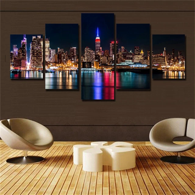 5Pcs New York City Nightscape Canvas Print Painting Wall Art Home Decor